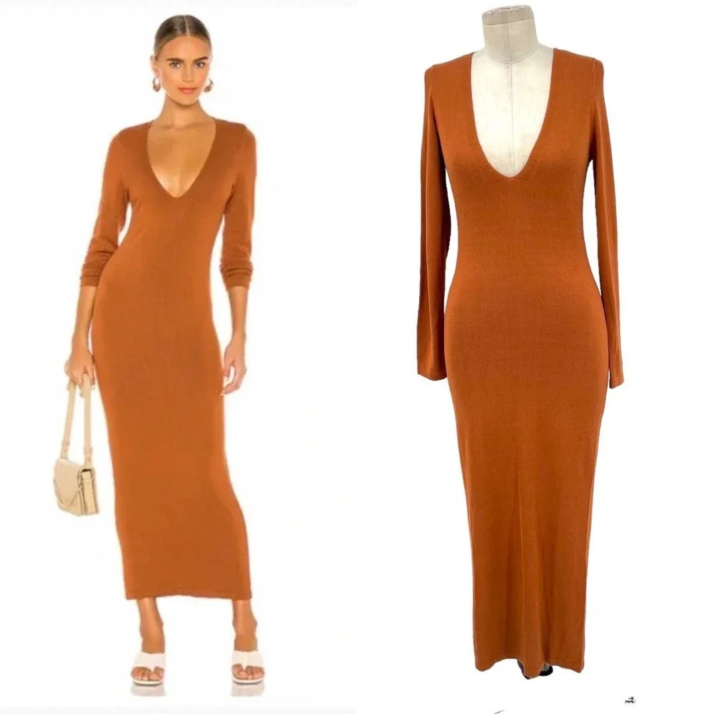 L'Academie Deena Maxi Dress Brown Rust Sweater Knit Size Medium